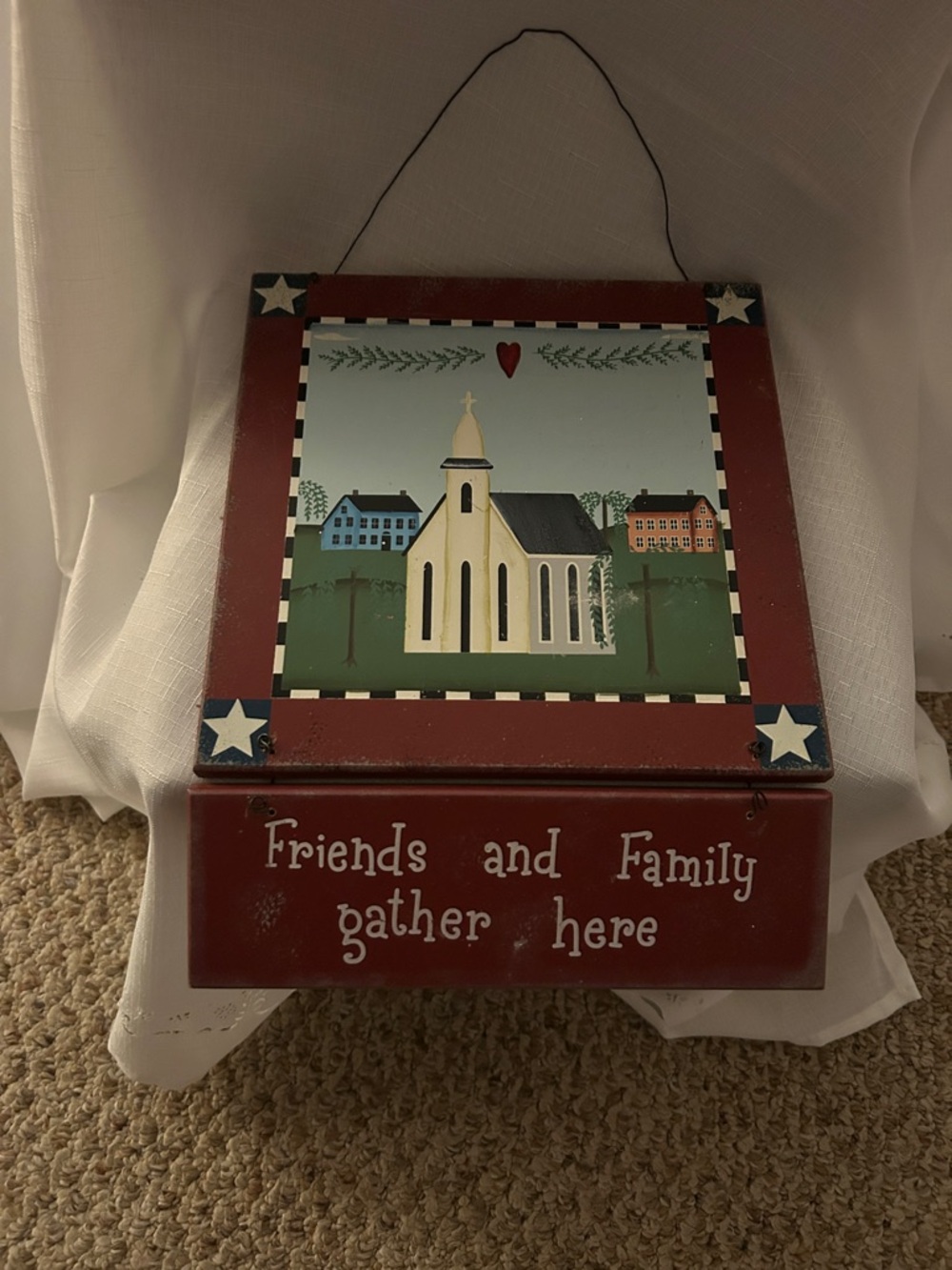 Rustic Church Wall Hanging Sign - Red, Cream, Blue, Green